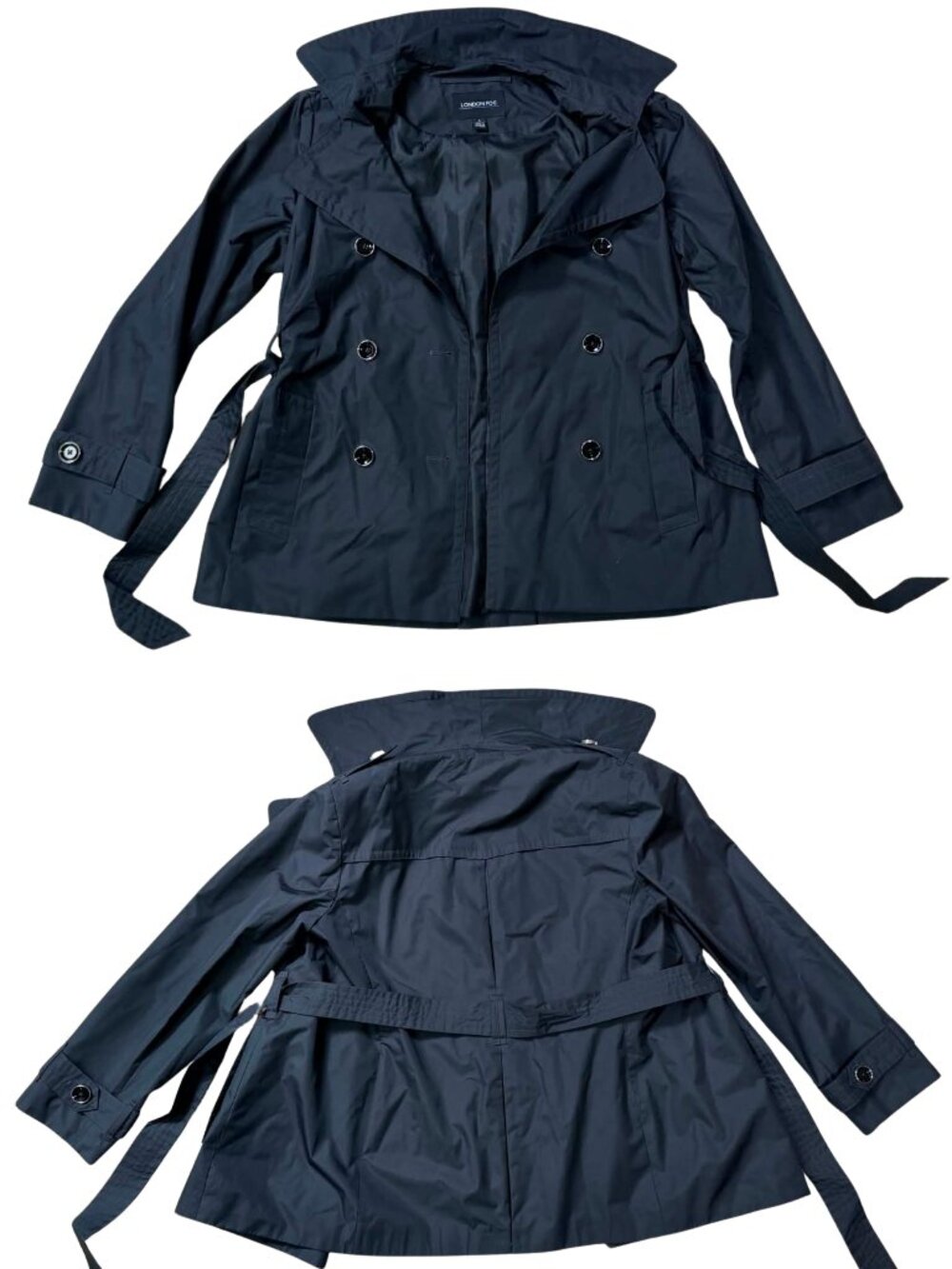 London Fog Black Double Breasted Belted Trench Coat Women's Classic Raincoat